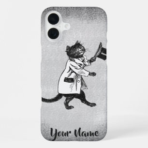 Cool Hip Cat Vintage Black White Editable iPhone 16 Plus Case