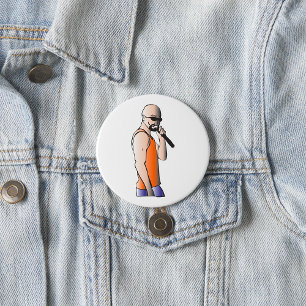 Cool Hip Hop Bald Guy Singer with Microphone 3 Inch Round Button