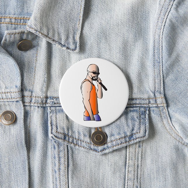 Cool Hip Hop Bald Guy Singer with Microphone  3 Inch Round Button (Creator Uploaded)