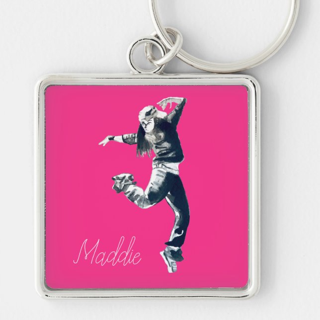 Cool hip hop dancer art keychain (Front)