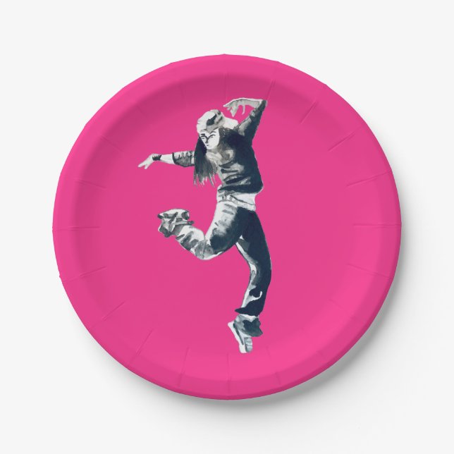 Cool hip hop dancer art paper plate (Front)