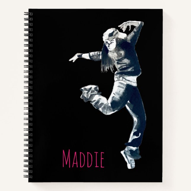 Cool hip hop dancer girl illustration notebook (Front)
