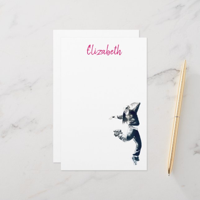 Cool hip hop dancer girl illustration stationery (Front/Back In Situ)