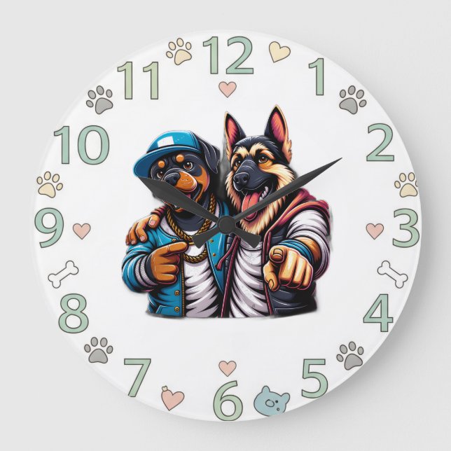 Cool Hip-Hop Dog Horloge murale - Funky Pet Art Ac (Recto)