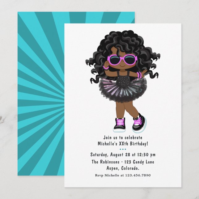 Cool Hip Hop Tutu Rap Girl Birthday Party Invitation (Front/Back)