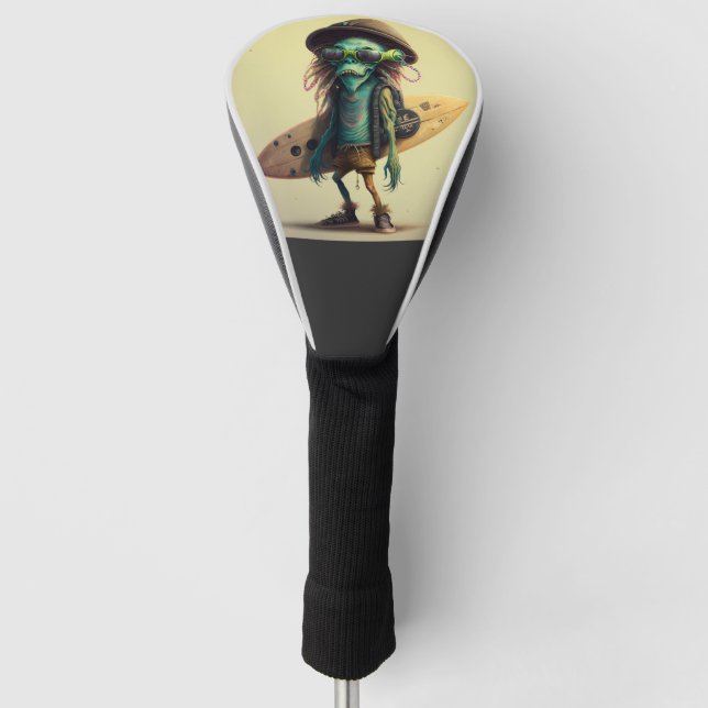 Cool Hippie Surfer Alien  Hoodie Golf Head Cover (Front)