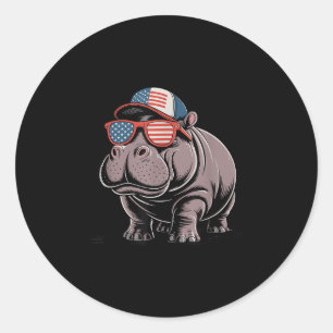 Cool Hippo Usa Flag Sungles Independence 4th Of Ju Classic Round Sticker