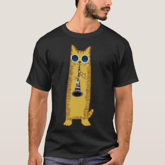 Cool Hippy Cat With Sunglasses Playing The Clarine T-Shirt