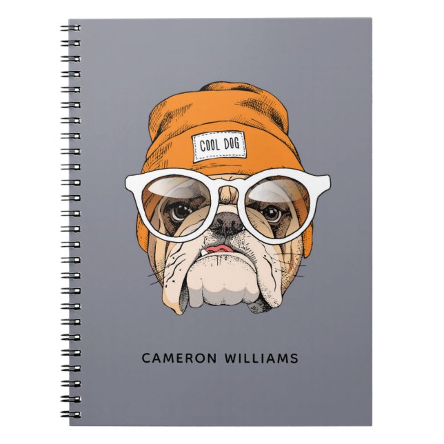 Cool Hipster Bulldog | Add Your Name Notebook (Front)