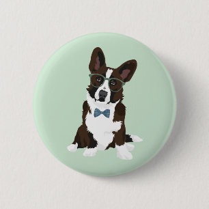 Cool Hipster Cardigan Welsh Corgi for Dog Lovers 2 Inch Round Button