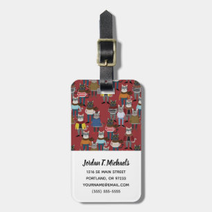 Cool Hipster Cat Pattern   Add Your Name Luggage Tag
