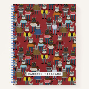 Cool Hipster Cat Pattern   Add Your Name Notebook