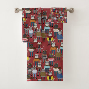 Cool Hipster Cat Pattern Bath Towel Set