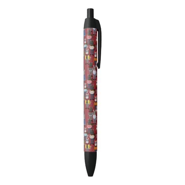 Cool Hipster Cat Pattern Black Ink Pen (Bottom (Vertical))