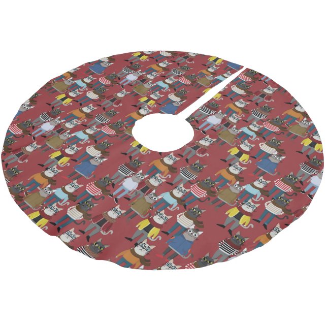 Cool Hipster Cat Pattern Brushed Polyester Tree Skirt (Angled)