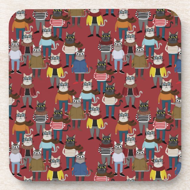 Cool Hipster Cat Pattern Coaster (Front)