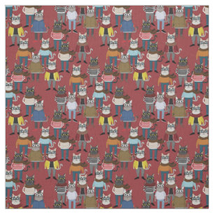 Cool Hipster Cat Pattern Fabric