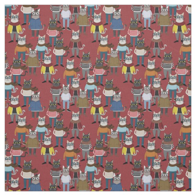 Cool Hipster Cat Pattern Fabric (Swatch)