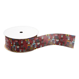 Cool Hipster Cat Pattern Grosgrain Ribbon