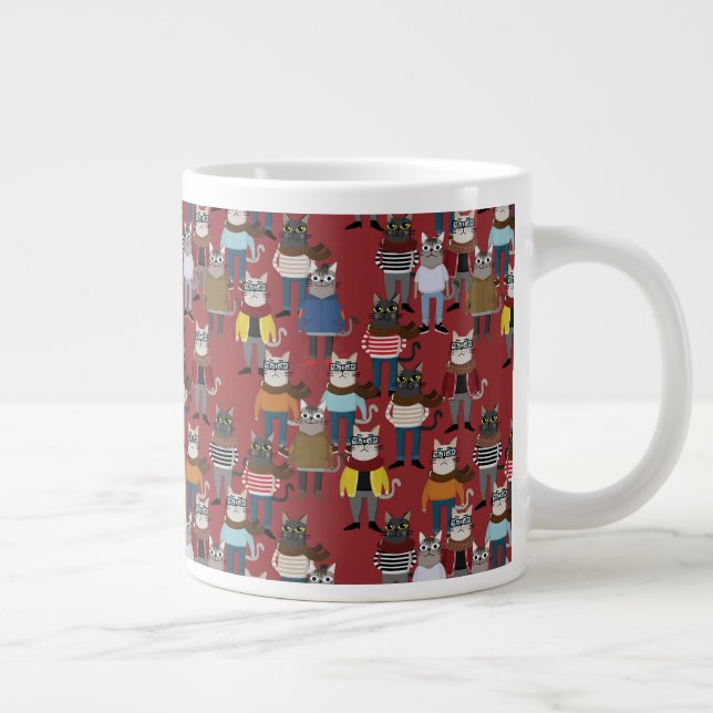Cool Hipster Cat Pattern Large Coffee Mug (Right)