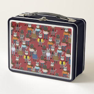 Cool Hipster Cat Pattern Metal Lunch Box