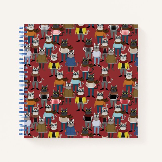 Cool Hipster Cat Pattern Notebook (Front)