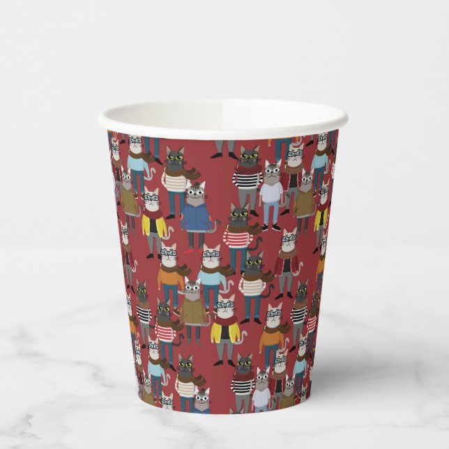 Cool Hipster Cat Pattern Paper Cups (Left)