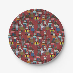 Cool Hipster Cat Pattern Paper Plate