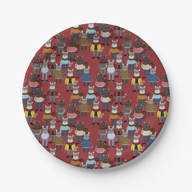 Cool Hipster Cat Pattern Paper Plate (Front)