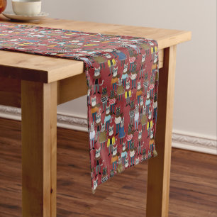 Cool Hipster Cat Pattern Short Table Runner
