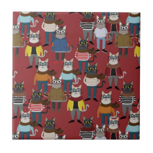 Cool Hipster Cat Pattern Tile