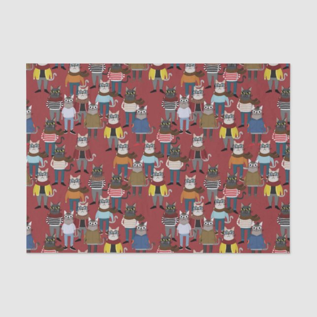 Cool Hipster Cat Pattern Tissue Paper (Front)