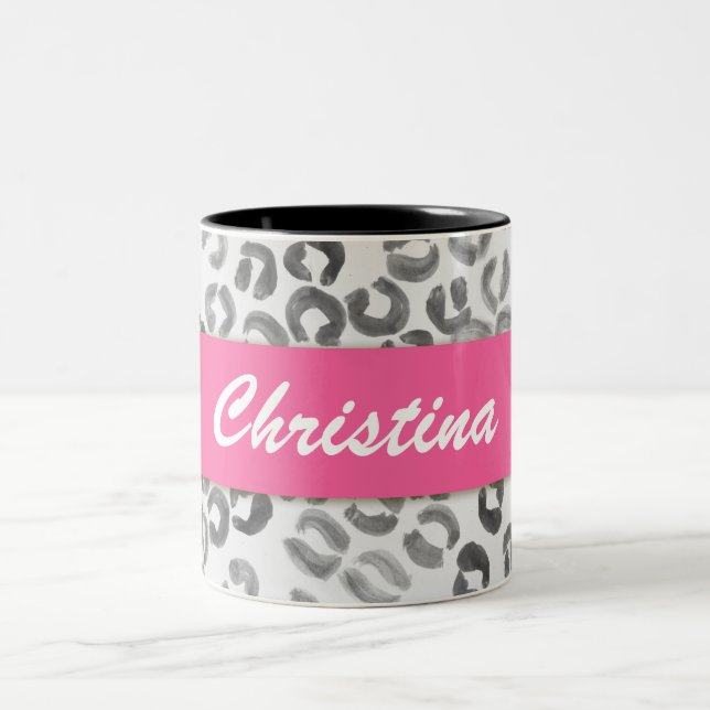 Cool Hipster Watercolor Leopard Monogram Two-Tone Coffee Mug (Center)