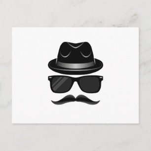 Cool Hipster with moustache, hat and sunglasses Postcard