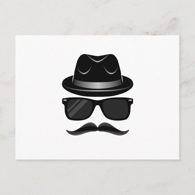 Cool Hipster with moustache, hat and sunglasses Postcard (Front)
