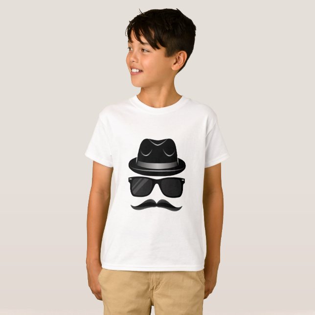 Cool Hipster with moustache, hat and sunglasses T-Shirt (Front Full)