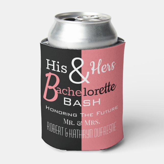 Cool His & Hers Combo Bachelor/ette Personalized Can Cooler (Can Front)