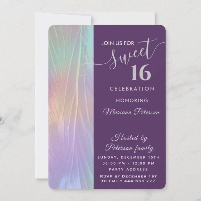 Cool Holograph trendy watercolor abstract sweet 16 Invitation (Front)
