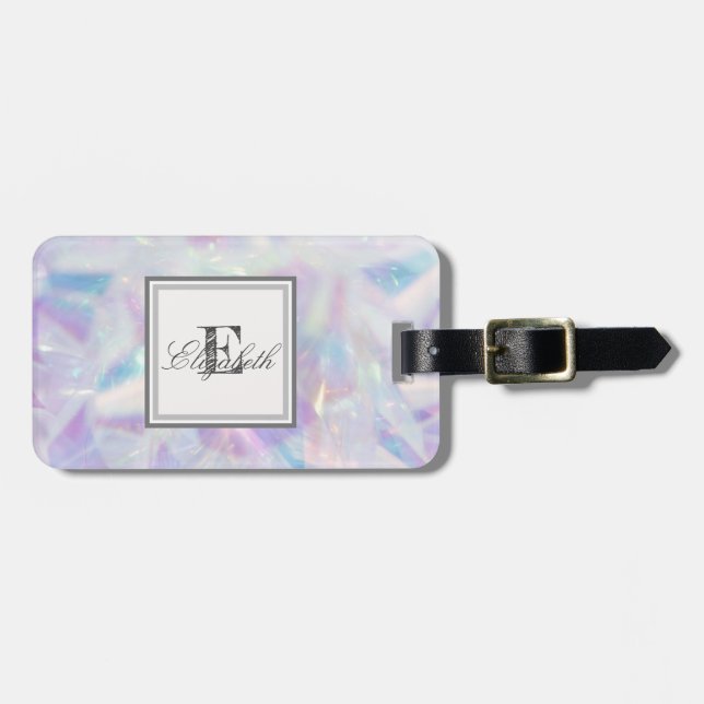 Cool Holographic,Diamond Monogram-Personalized Luggage Tag (Front Horizontal)