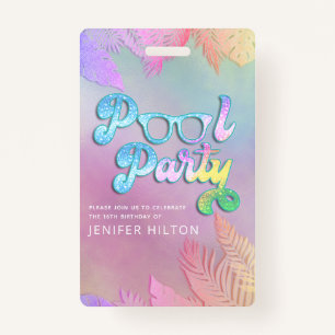 Cool holographic tropical leaves script pool party badge