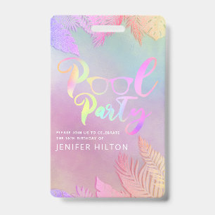 Cool holographic tropical leaves script pool party badge