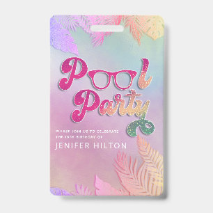 Cool holographic tropical leaves script pool party badge