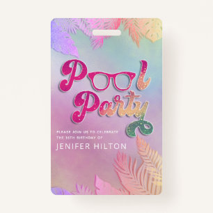 Cool holographic tropical leaves script pool party badge