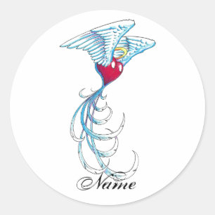Cool Holy Angel Heart with Wings tattoo Classic Round Sticker