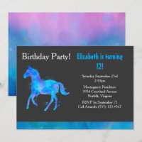 Cool Horse in Blue and Purple Watercolors Birthday
