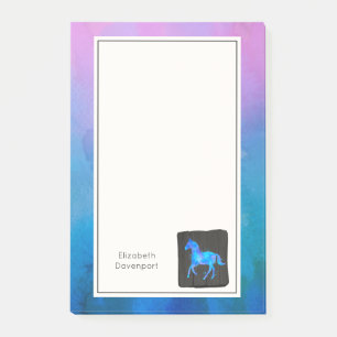 Cool Horse in Blue Watercolors Personalized Post-it Notes