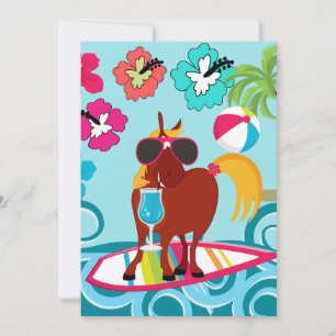 Cool Horse Surfer Dude Summer Fun Beach Party Note Card