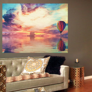 Cool Hot Air Balloon Sunrise Teal Peach Gold Canvas Print