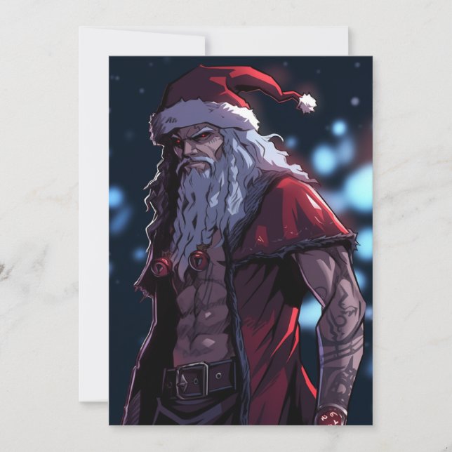 Cool Hot Buff Sixpack Badass Santa Claus Anime Holiday Card (Front)