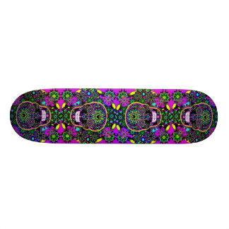 Cool Hot Green and Purple Sugar Skull Skateboard